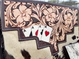 Genuine Western Spotted Cowhide Leather Purse and Wallet with Ace Cards painted details and brown fringe - Dixies Western Wear 