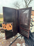 Genuine Western Spotted Cowhide Leather Purse and Wallet with Ace Cards painted details and brown fringe - Dixies Western Wear 
