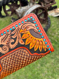 Genuine Leather Hand Tooled Sunflower Wallet by Double B - Dixies Western Wear 