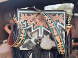 Genuine Western Black Cowhide Leather Fringe Purse and Wallet Set - Dixies Western Wear 