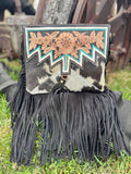Genuine Western Black Cowhide Leather Fringe Purse and Wallet Set - Dixies Western Wear 