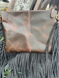 Genuine Western Black Cowhide Leather Fringe Purse and Wallet Set - Dixies Western Wear 