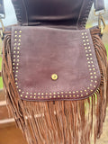 Boho Fringe Checkered Leather Western Purse by Double B - Dixies Western Wear 