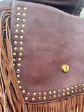 Boho Fringe Checkered Leather Western Purse by Double B - Dixies Western Wear 
