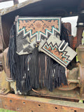 Genuine Western Black Cowhide Leather Fringe Purse and Wallet Set - Dixies Western Wear 