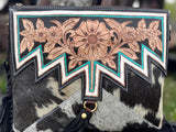 Genuine Western Black Cowhide Leather Fringe Purse and Wallet Set - Dixies Western Wear 