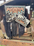 Genuine Western Black Cowhide Leather Fringe Purse and Wallet Set - Dixies Western Wear 