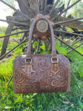 Chestnut Brown Speedy Western Genuine Leather Barrel Bag Purse by Double B - Dixies Western Wear 