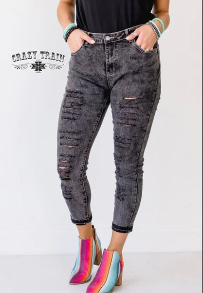 Black Skinnies Distressed Crazy Train Jeans - SALE