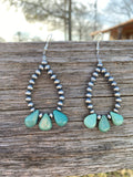 Teardrop turquoise and Sterling Silvers Pearls earrings