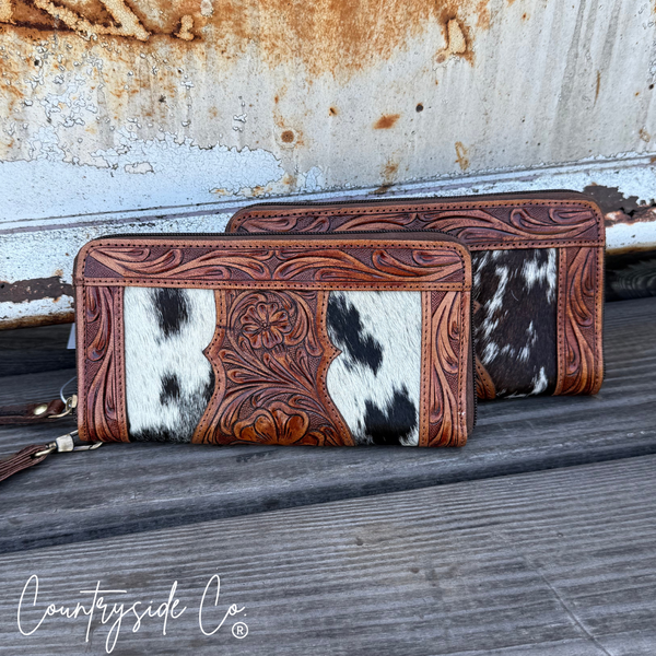 Lucille Cowhide Tooled Leather Wallet Wristlet